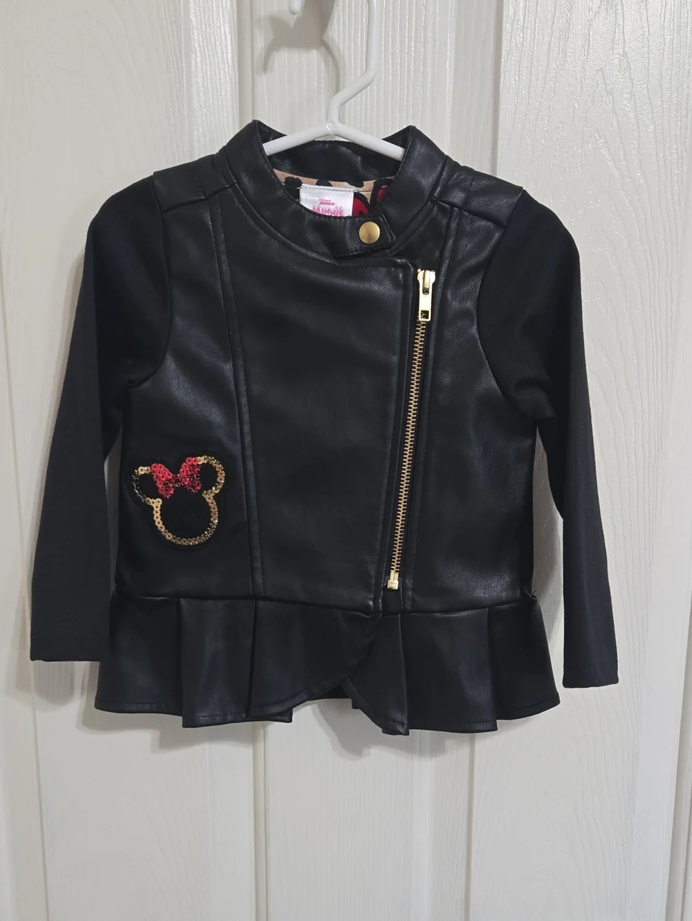 Disney minnie mouse faux leather black moto jacket